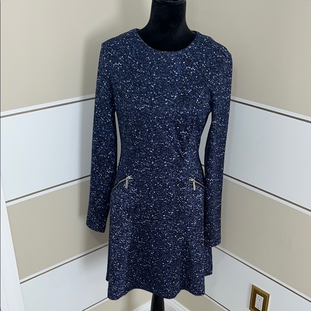 Michael Kors Speckled Blue Long Sleeve Dress